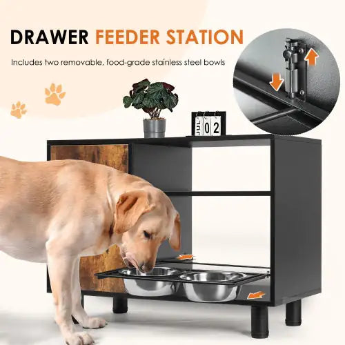 Deluxe Pet Feeding Station with Dual Pull-Out Bowls