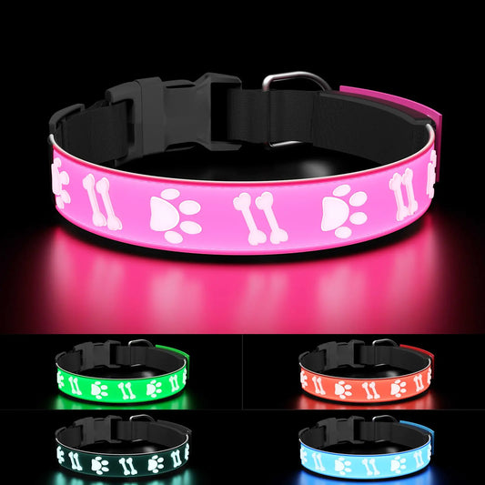 3D LED Light-Up Dog Collar – 15-Mode Rechargeable Nylon Safety Collar for Night Walking