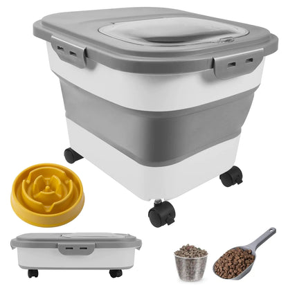 Collapsible 20lbs Pet Food Storage with Scoop & Casters